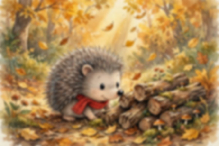 Clarence tidying his log pile, stacking acorns one at a time
