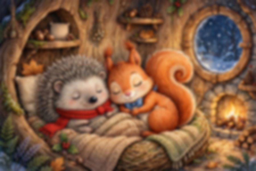 Clarence and Pinafor curled up together as the first snowflake falls