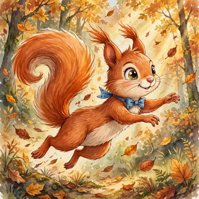 Pinafor the Squirrel, wearing her little blue bow tie